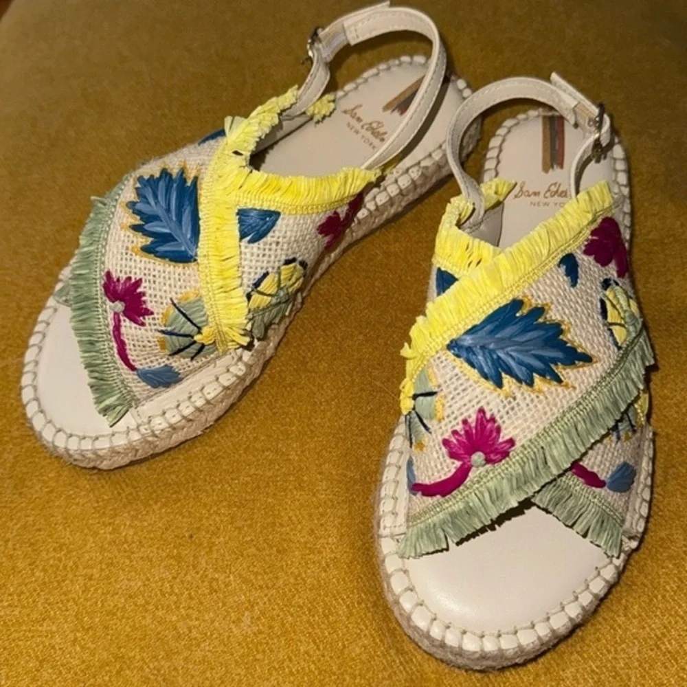 NWOT Sam Edelman Kayden Boho Espadrille Woven Slingback Peep Toe Kids Sandals